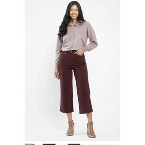 Judy Blue Oxblood Wide Leg Crop Jeans Sz 11 High Waist Tummy Control Pants